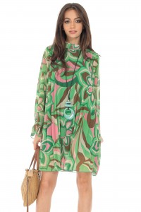 Pleated dress Aimelia DR4524 Green in a vintage print