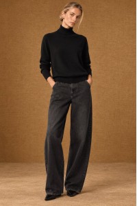Black Relaxed Wool Blend Polo Neck Jumper - AIMELIA BR3035