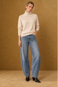 Cream Relaxed Wool Blend Polo Neck Jumper - AIMELIA BR3036