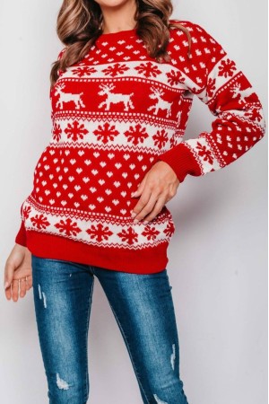 Christmas sweater with reindeer, Red - BR2844