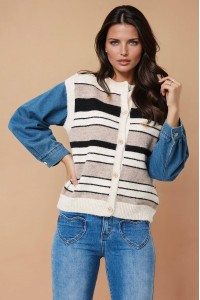 Pulover moale cu maneci din blugi Aimelia BR2956