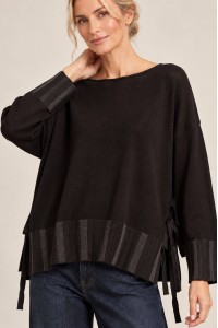 Black Oversized High-Low Jumper with Side Ties - AIMELIA BR2993
