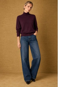 Burgundy Soft Relaxed Polo Neck Jumper - AIMELIA BR3038