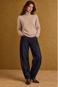 Beige Soft Relaxed Polo Neck Jumper - AIMELIA BR3039
