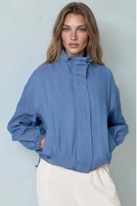 Relaxed  High Neck Jacket in  Denim Blue Roh JR689