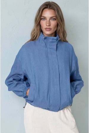 Relaxed  High Neck Jacket in  Denim Blue Roh JR689