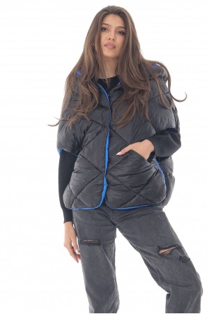 Reversible gilet,Aimelia Jr554, in Black and Blue, in an oversized cut.