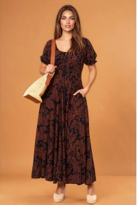 Women’s Printed Maxi Dress with Short Sleeves  DR4852