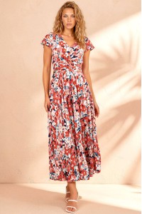 Rochie maxi inflorata Roh Dr4844 Multicolora din Viscoza cu buzunare 