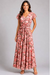 Women’s Multicolour Floral Maxi Dress with Pockets DR4846 