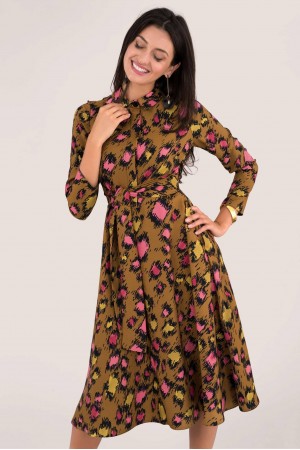 Leopard Print Midi Shirt Dress Aimelia - DR3973