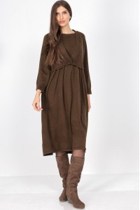 Light Brown Oversized Knitted Midi Dress with Pockets | AIMELIA DR4703