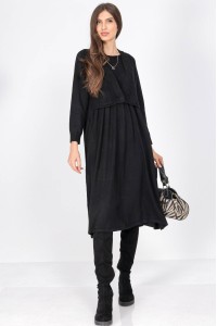 Rochie midi oversized tricotata cu buzunare Negru Roh DR4702