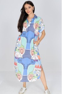 Oversized Blue Printed Dress 