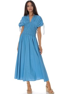 Cotton maxi dress with a ruched bodice in Blue Roh Dr4833