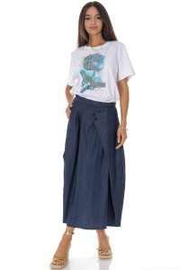 Chic denim midi skirt with a pocket detail Roh FR573