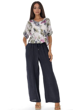 Casual linen trousers with pockets in Navy Roh TR575