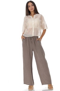 Casual linen trousers with pockets in Beige Roh TR576