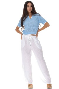 Casual linen trousers with pockets in White Roh TR577