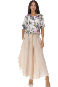 Wide leg linen trousers with pockets in Beige Roh TR583