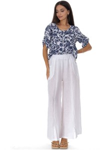 Casual linen trousers with pockets in White Roh TR585