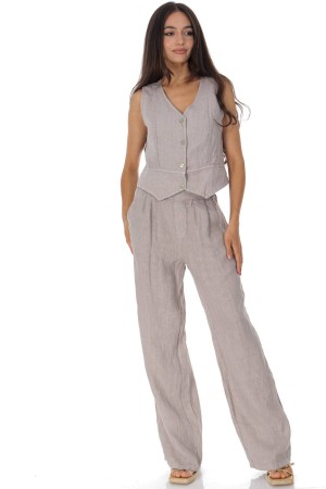 Casual 2 piece set with a waistcoat and trousers in linen, Beige Roh Tr587