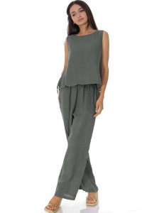  Linen two piece set in Khaki Roh Tr588