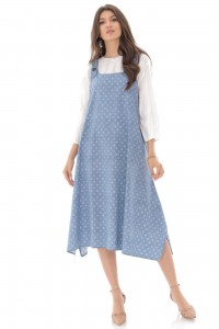 Chic oversized pinafore Aimelia Dr4292 in Denim Blue with pockets.