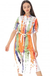 Shirt style midi dress Aimelia Dr4423, multicoloured,with a contrasting belt.