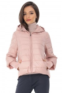 Short puffer jacket Aimelia JR600 Powder Pink with semi ribbed sleeves