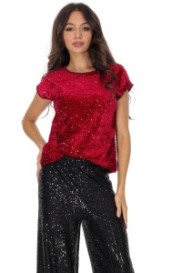 Short sequin and velvet top Red Aimelia BR2938