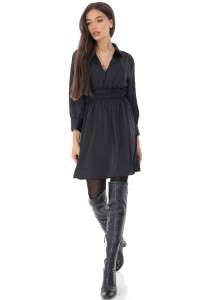 Short silk mix dress Aimelia DR4465 in Black with an elasticated waist