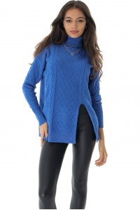 Soft high neck jumper with a cable design, Blue, Aimelia BR2656