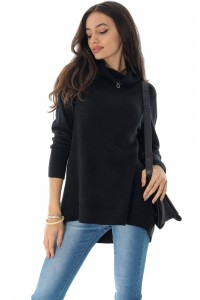 Soft oversized cowl neck jumper , Black, Aimelia BR2667