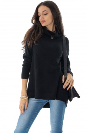 Soft oversized cowl neck jumper , Black, Aimelia BR2667