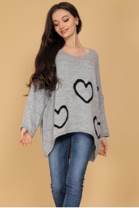 Oversized jumper Roh BR2550 Grey with a heart print