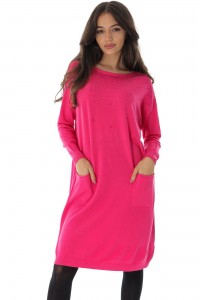 Stylish oversized knitted embellished dress, Cerise, Aimelia ,DR4634