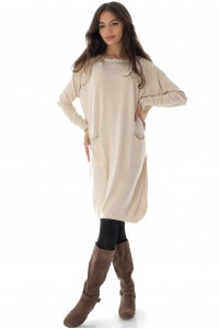 Stylish oversized knitted embellished dress, Cream ,Aimelia DR4633