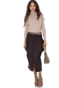 Stylish side pocket pencil skirt in Brown Aimelia FR568