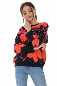 Thick and chunky jumper Aimelia BR2521 in Black with a floral pattern
