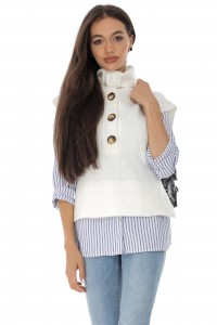 Thick sleeveless jumper Aimelia Br2496 in White with contrasting buttons