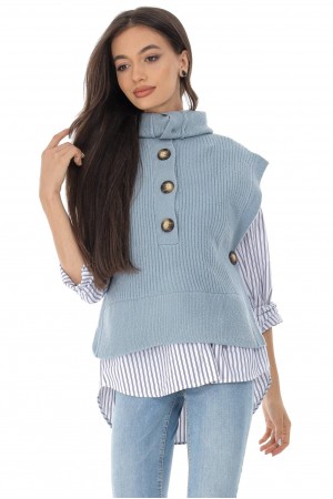 Thick sleeveless jumper Aimelia Br2498 in Light Blue with contrasting buttons