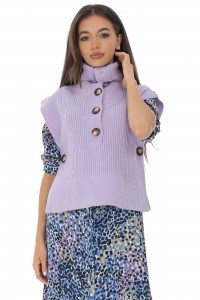 Thick sleeveless jumper Aimelia Br2499 in Lilac  with contrasting buttons