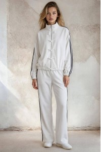 WomenÃ¢â‚¬â„¢s White Wide Leg Tracksuit with Black Stripes RohTR589