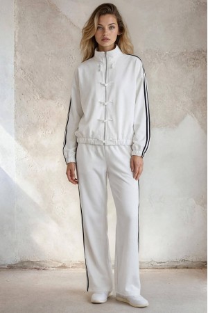 WomenÃ¢â‚¬â„¢s White Wide Leg Tracksuit with Black Stripes RohTR589