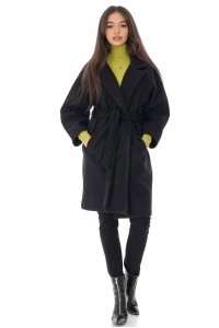 Trench style jacket Aimelia JR575 in Black with a detachable belt 