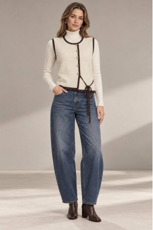 Cream Knitted Waistcoat with Gold-Tone Buttons - AIMELIA BR3023