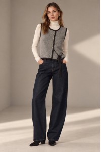 Grey Knitted Waistcoat with Gold-Tone Buttons - AIMELIA BR3024