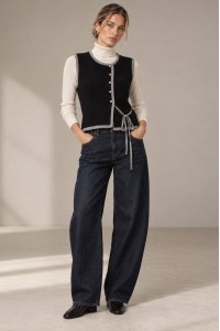Black Knitted Waistcoat with Gold-Tone Buttons - AIMELIA BR3021
