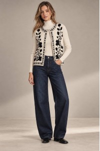 Cream Floral Knitted Sleeveless Waistcoat - AIMELIA BR3020